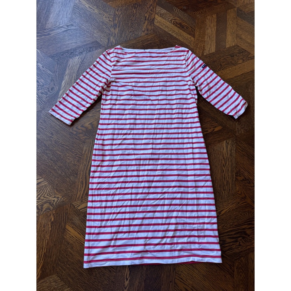 Saint James Womens Red White Striped Boat Neck 3/4 Sleeve Dress Size 8